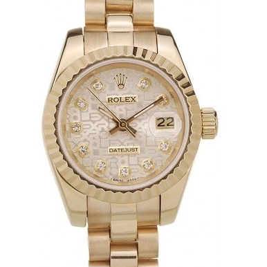 AAA replica watch Pattern Dial DateJust Gold Ribbed Rolex Gold Bezel 0627